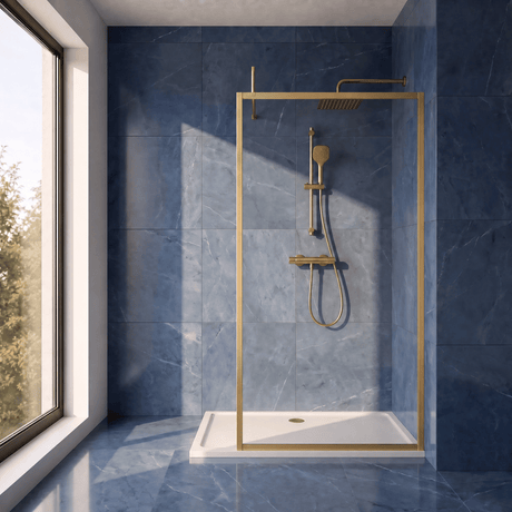 [BEFF1811BB] Bilbrook Contemporary 8mm Toughened Safety Glass Outer Framed Wetroom Screen with Support Arm, H: 1850mm, Choice of Size and Finish - Silo