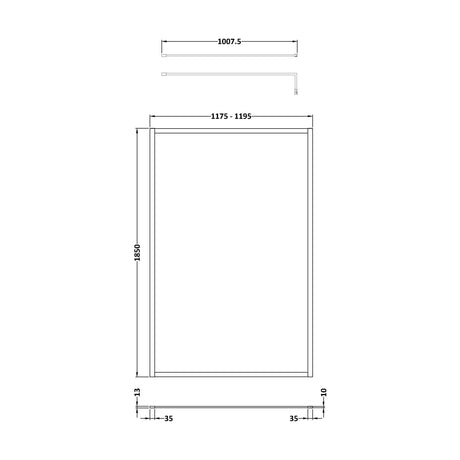 [BEFF1812BB] Balterley 8mm Toughened Safety Glass Wetroom Screen with Support Bar: 1200mm Brushed Brass - Technical Drawing