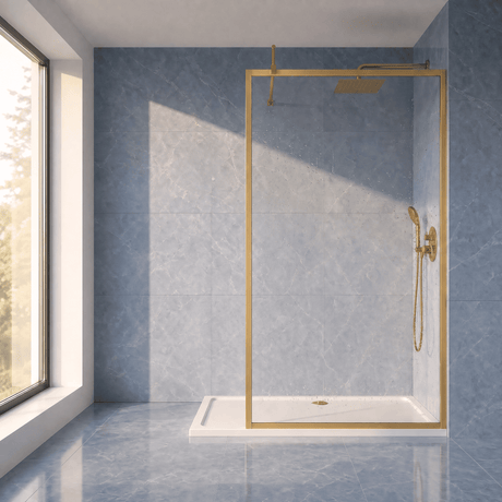 [BEFF1812BB] Bilbrook Contemporary 8mm Toughened Safety Glass Outer Framed Wetroom Screen with Support Arm, H: 1850mm, Choice of Size and Finish - Silo