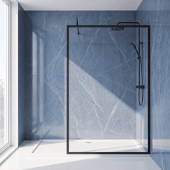 [BEFF1814BP] Bilbrook Contemporary 8mm Toughened Safety Glass Outer Framed Wetroom Screen with Support Arm, H: 1850mm, Choice of Size and Finish - Silo