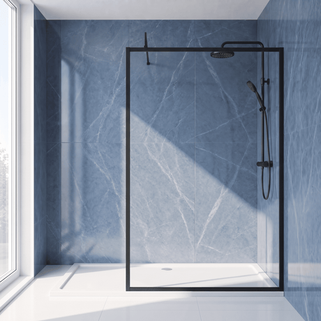 [BEFF1814BP] Bilbrook Contemporary 8mm Toughened Safety Glass Outer Framed Wetroom Screen with Support Arm, H: 1850mm, Choice of Size and Finish - Silo