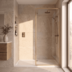 [BEFF1870BB] Bilbrook Contemporary 8mm Toughened Safety Glass Outer Framed Wetroom Screen with Support Arm, H: 1850mm, Choice of Size and Finish