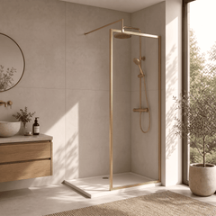 [BEFF1870BB] Bilbrook Contemporary 8mm Toughened Safety Glass Outer Framed Wetroom Screen with Support Arm, H: 1850mm, Choice of Size and Finish