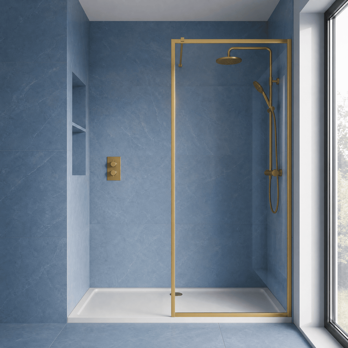 [BEFF1870BB] Bilbrook Contemporary 8mm Toughened Safety Glass Outer Framed Wetroom Screen with Support Arm, H: 1850mm, Choice of Size and Finish - Silo