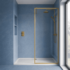 [BEFF1870BB] Bilbrook Contemporary 8mm Toughened Safety Glass Outer Framed Wetroom Screen with Support Arm, H: 1850mm, Choice of Size and Finish - Silo