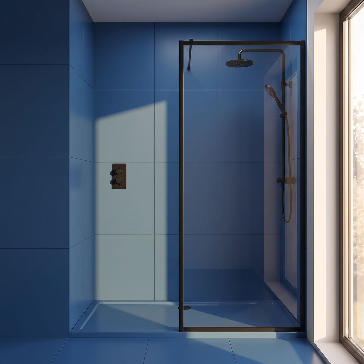 [BEFF1870BP] Bilbrook Contemporary 8mm Toughened Safety Glass Outer Framed Wetroom Screen with Support Arm, H: 1850mm, Choice of Size and Finish - Silo