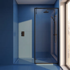 [BEFF1870BP] Bilbrook Contemporary 8mm Toughened Safety Glass Outer Framed Wetroom Screen with Support Arm, H: 1850mm, Choice of Size and Finish - Silo