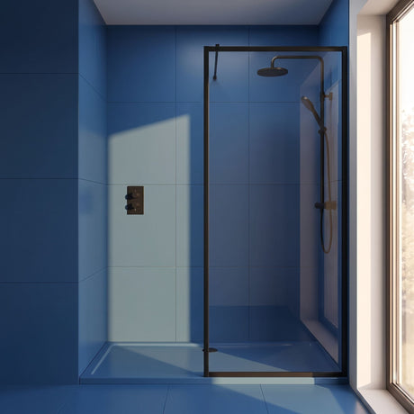[BEFF1870BP] Bilbrook Contemporary 8mm Toughened Safety Glass Outer Framed Wetroom Screen with Support Arm, H: 1850mm, Choice of Size and Finish - Silo