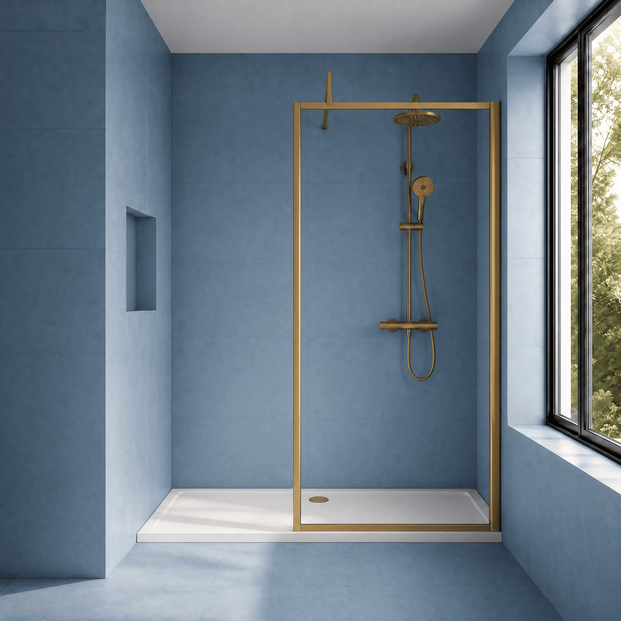 [BEFF1876BB] Bilbrook Contemporary 8mm Toughened Safety Glass Outer Framed Wetroom Screen with Support Arm, H: 1850mm, Choice of Size and Finish - Silo
