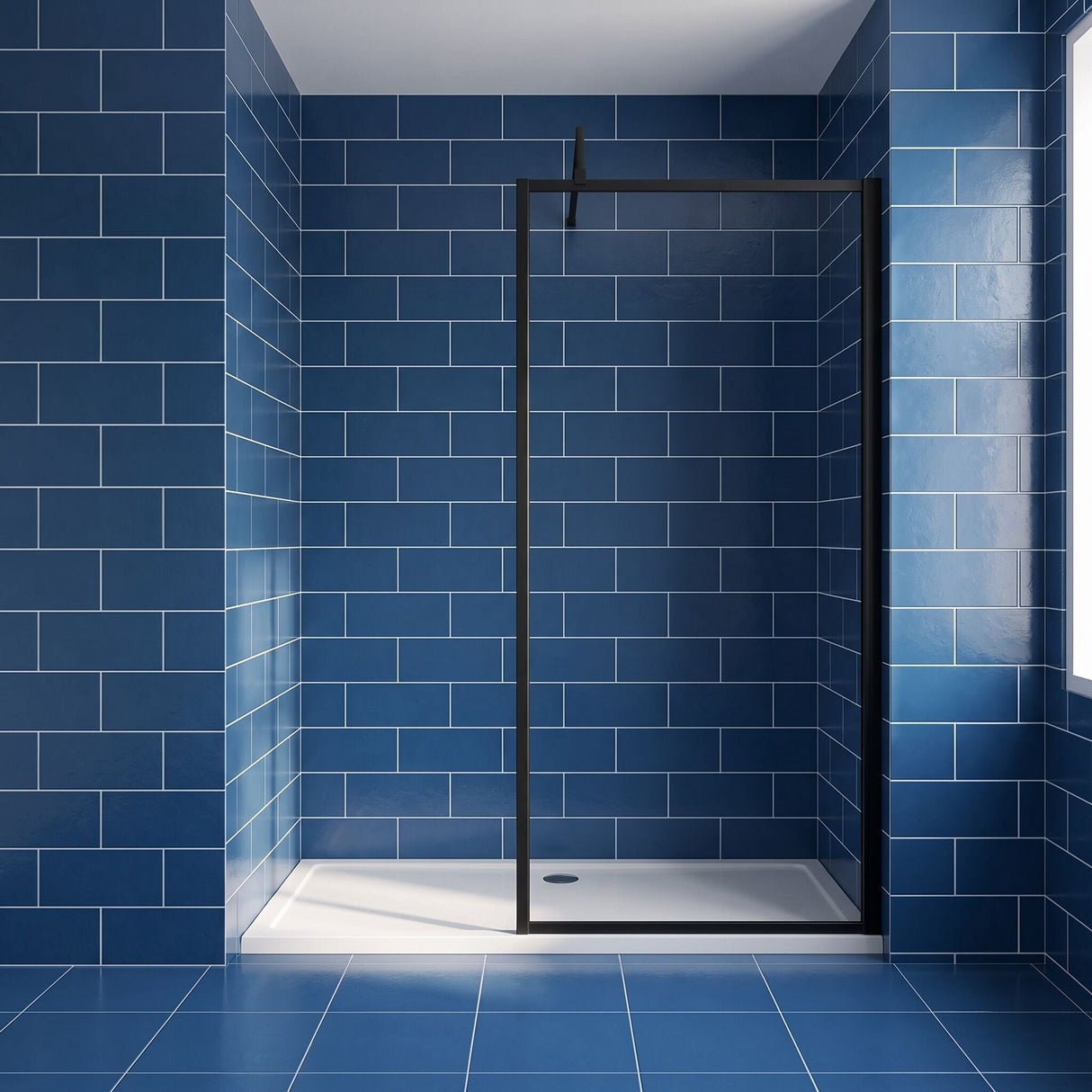 [BEFF1876BP] Bilbrook Contemporary 8mm Toughened Safety Glass Outer Framed Wetroom Screen with Support Arm, H: 1850mm, Choice of Size and Finish - Silo