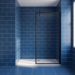 [BEFF1876BP] Bilbrook Contemporary 8mm Toughened Safety Glass Outer Framed Wetroom Screen with Support Arm, H: 1850mm, Choice of Size and Finish - Silo