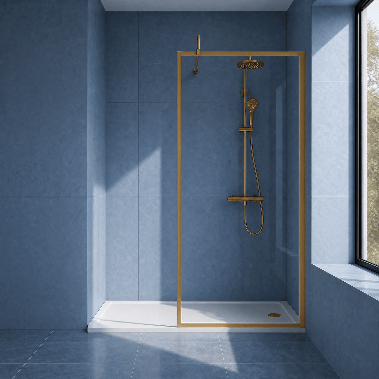[BEFF1880BB] Bilbrook Contemporary 8mm Toughened Safety Glass Outer Framed Wetroom Screen with Support Arm, H: 1850mm, Choice of Size and Finish - Silo