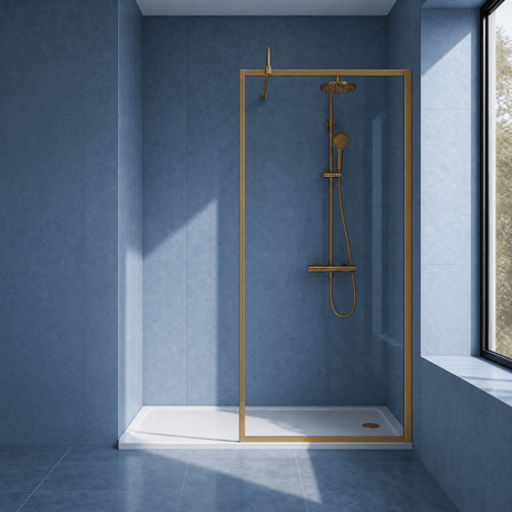 [BEFF1880BB] Bilbrook Contemporary 8mm Toughened Safety Glass Outer Framed Wetroom Screen with Support Arm, H: 1850mm, Choice of Size and Finish - Silo