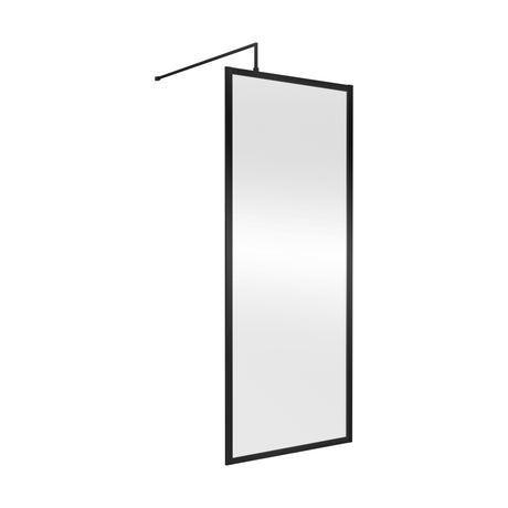 [BEFF1880BP] Balterley 8mm Toughened Safety Glass Wetroom Screen with Support Bar: 800mm, Black - Cutout