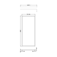 [BEFF1880BP] Balterley 8mm Toughened Safety Glass Wetroom Screen with Support Bar: 800mm, Black - Technical Drawing