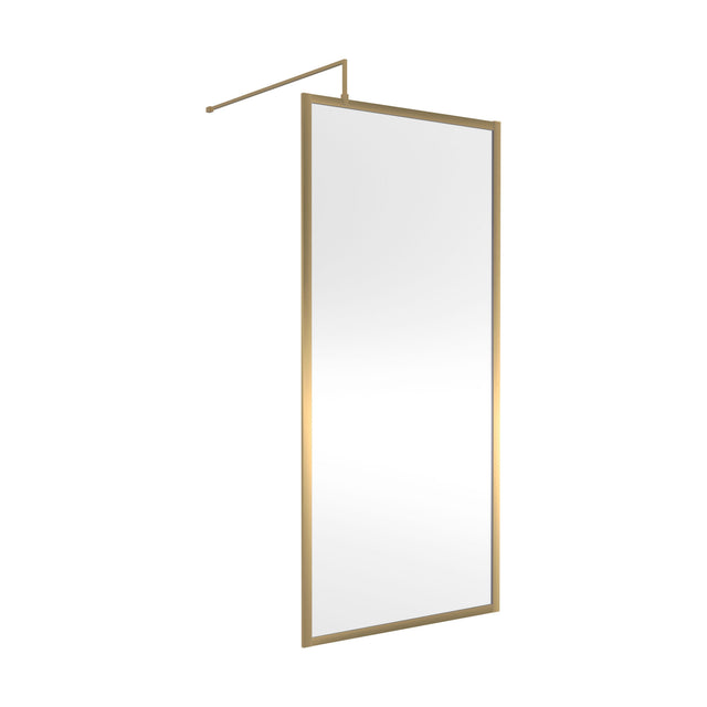 [BEFF1890BB] Balterley 8mm Toughened Safety Glass Wetroom Screen with Support Bar: 900mm, Brushed Brass - Cutout