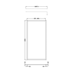 [BEFF1890BP] Bilbrook Contemporary 8mm Toughened Safety Glass Outer Framed Wetroom Screen with Support Arm, H: 1850mm, Choice of Size and Finish - Technical Drawing