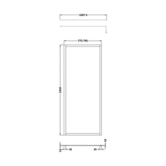 [BEFF800MB] Bilbrook 8mm Toughened Safety Glass Full Outer Framed Wetroom Screen with Support Arm, H: 1950mm, Choice of Size and Colour - Technical Drawing