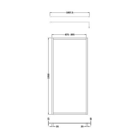 [BEFF900BB] Balterley Contemporary Bathroom 8mm Glass Full Outer Frame Wetroom Screen, Brushed Brass, 1950 x 900 x 1000mm - Technical Drawing