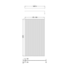 [BEFL1810] Shebdon 8mm Toughened Safety Glass Wetroom Screen with Support Bar, H: 1850mm, Choice of Size and Colour - Technical Drawing
