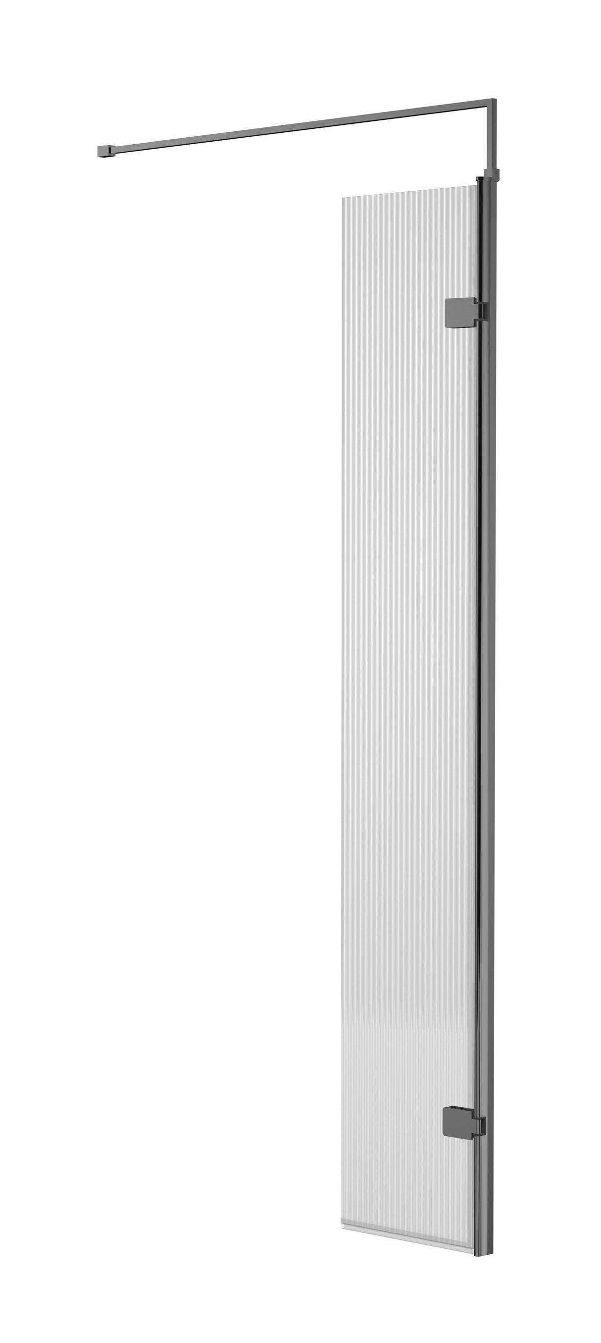 [BEFL1830GM] Shebdon 8mm Fluted Toughened Safety Glass Hinged Return Screen with Support Bar: 300mm, Choice of Colour - Cutout