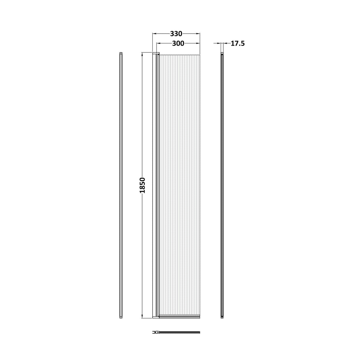 [BEFL1830HCGM] 1850 x 300 x 8mm Fluted Hinged Screen - Technical Drawing