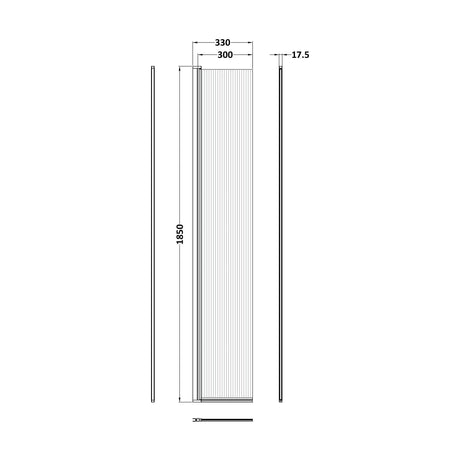 [BEFL1830HCGM] 1850 x 300 x 8mm Fluted Hinged Screen - Technical Drawing