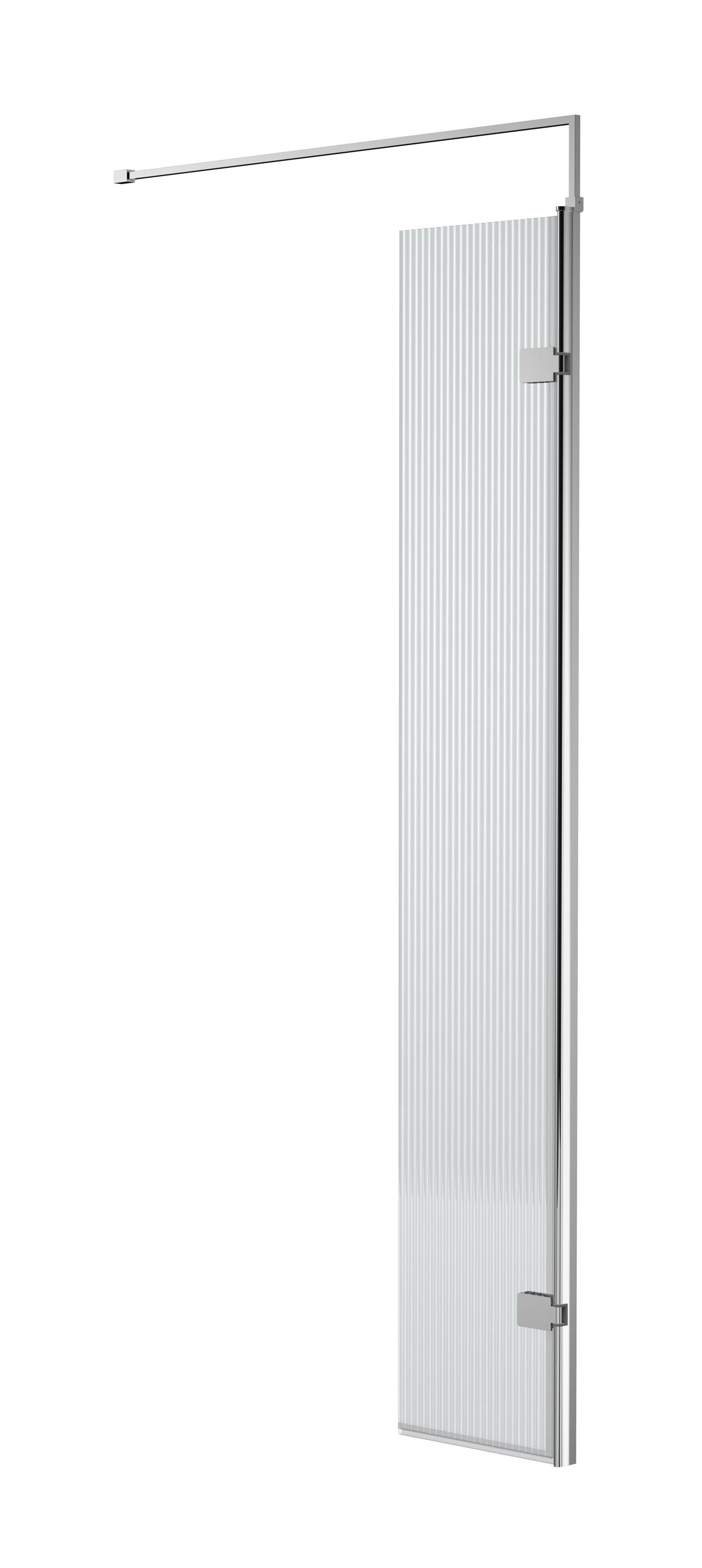 [BEFL1830] Shebdon 8mm Fluted Toughened Safety Glass Hinged Return Screen with Support Bar: 300mm, Choice of Colour - Cutout