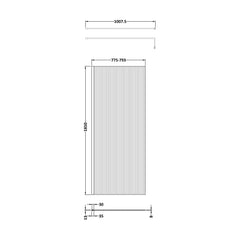 [BEFL1880BB] Balterley 8mm Fluted Toughened Safety Glass Wetroom Screen with Support Bar: 1850mm x 800mm, Brushed Brass - Technical Drawing
