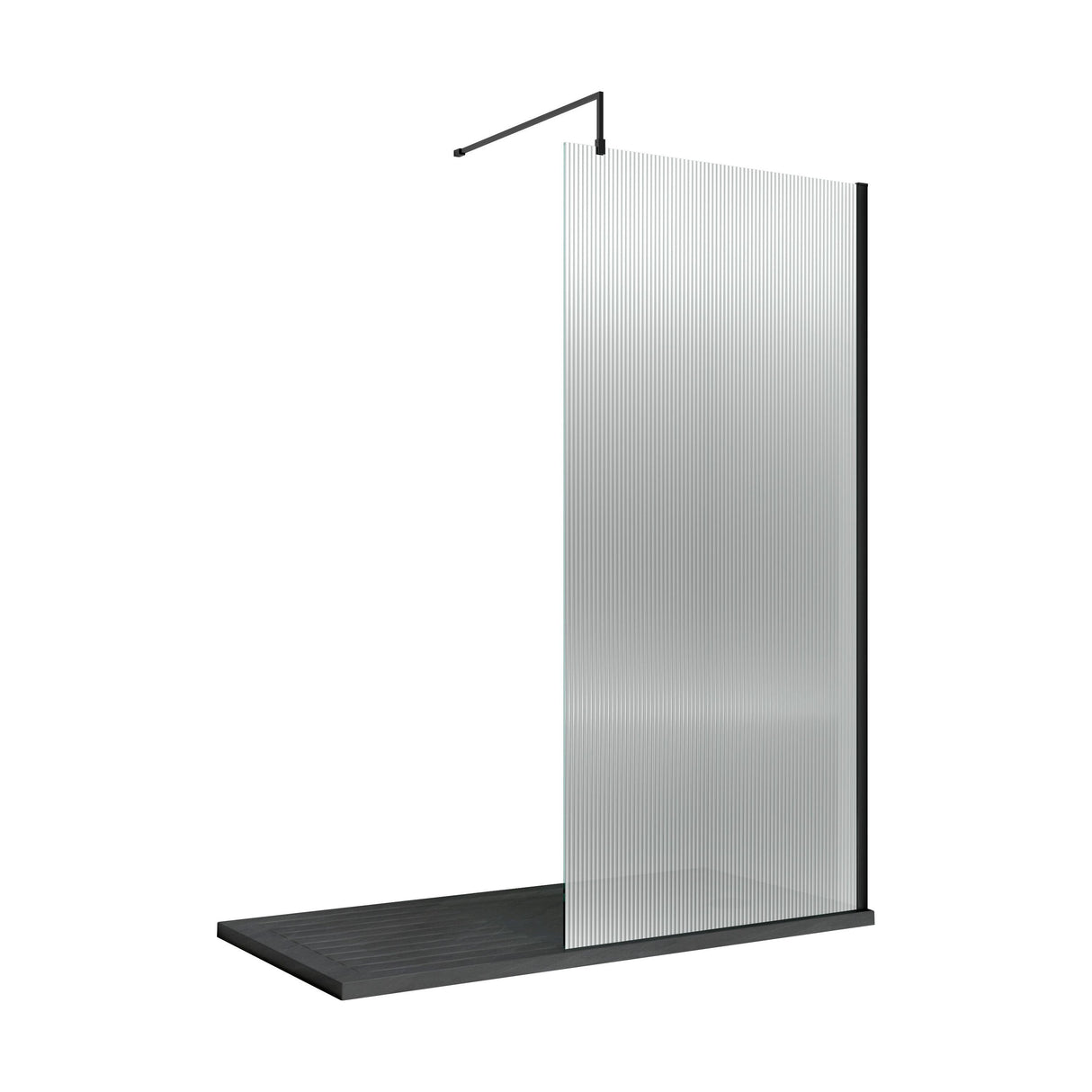 [BEFL1880BP] Balterley 8mm Fluted Toughened Safety Glass Wetroom Screen with Support Bar: 1850mm x 800mm, Black - Cutout