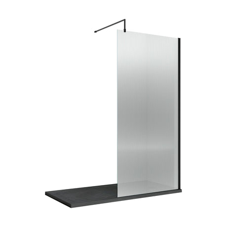 [BEFL1880BP] Balterley 8mm Fluted Toughened Safety Glass Wetroom Screen with Support Bar: 1850mm x 800mm, Black - Cutout