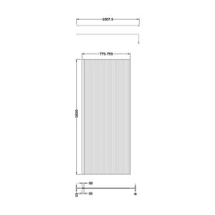 [BEFL1880BP] Shebdon 8mm Toughened Safety Glass Wetroom Screen with Support Bar, H: 1850mm, Choice of Size and Colour - Technical Drawing