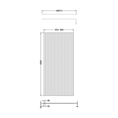 [BEFL1890] Shebdon 8mm Toughened Safety Glass Wetroom Screen with Support Bar, H: 1850mm, Choice of Size and Colour - Technical Drawing