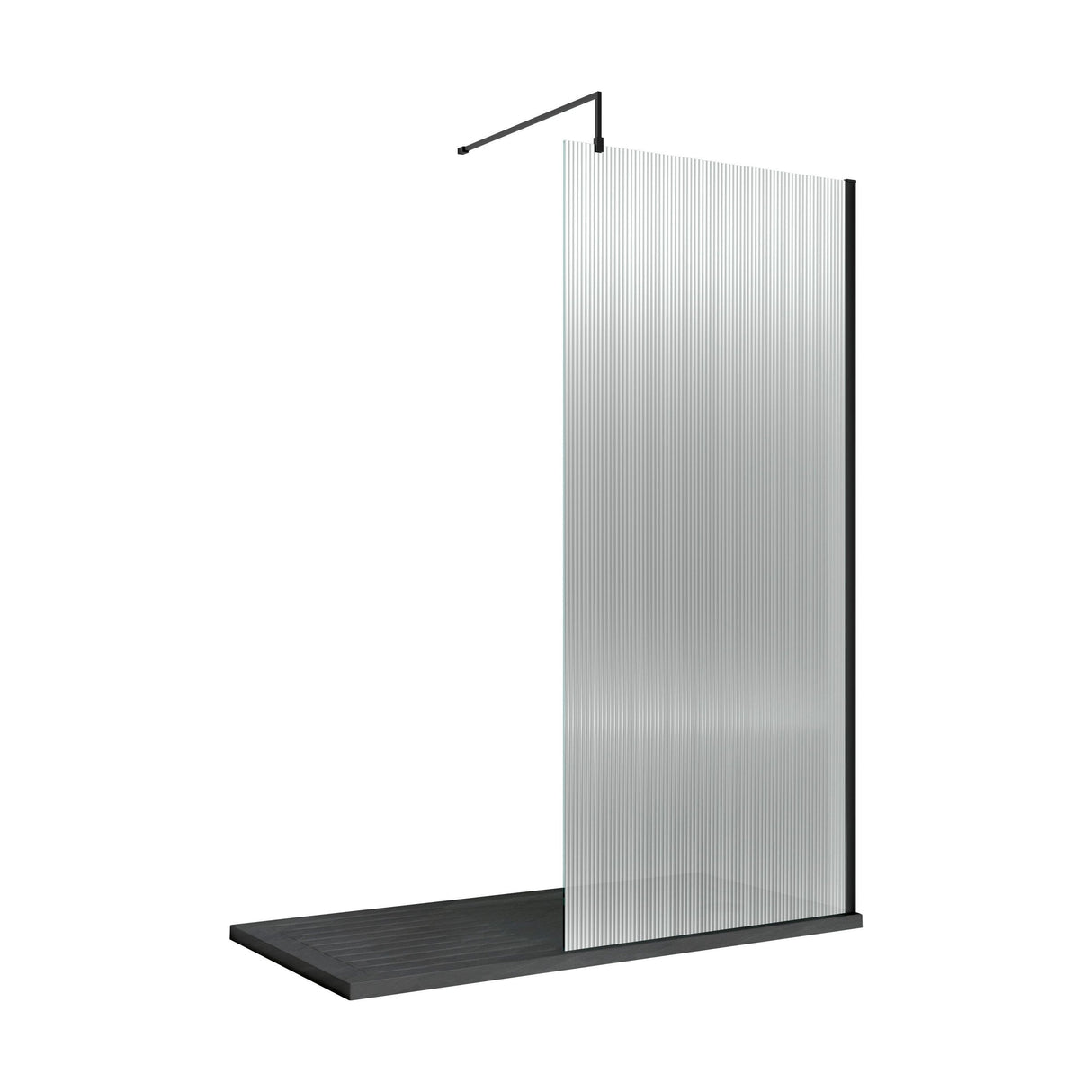 [BEFL19510MB] Balterley Contemporary Bathroom 8mm Fluted Glass Wetroom Screen with Support Bar, 1950 x 800 x 14mm, Polished Chrome - Cutout
