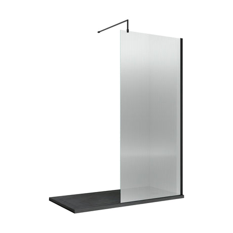 [BEFL19510MB] Balterley Contemporary Bathroom 8mm Fluted Glass Wetroom Screen with Support Bar, 1950 x 800 x 14mm, Polished Chrome - Cutout