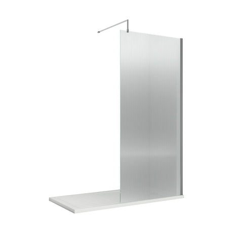 [BEFL19510] Balterley Contemporary Bathroom 8mm Fluted Glass Wetroom Screen with Support Bar, 1950 x 800 x 14mm, Polished Chrome - Cutout