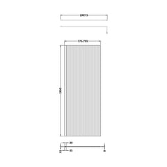 [BEFL19580BB] Balterley Contemporary Bathroom 8mm Fluted Glass Wetroom Screen with Support Bar, 1950 x 800 x 14mm, Polished Chrome - Technical Drawing