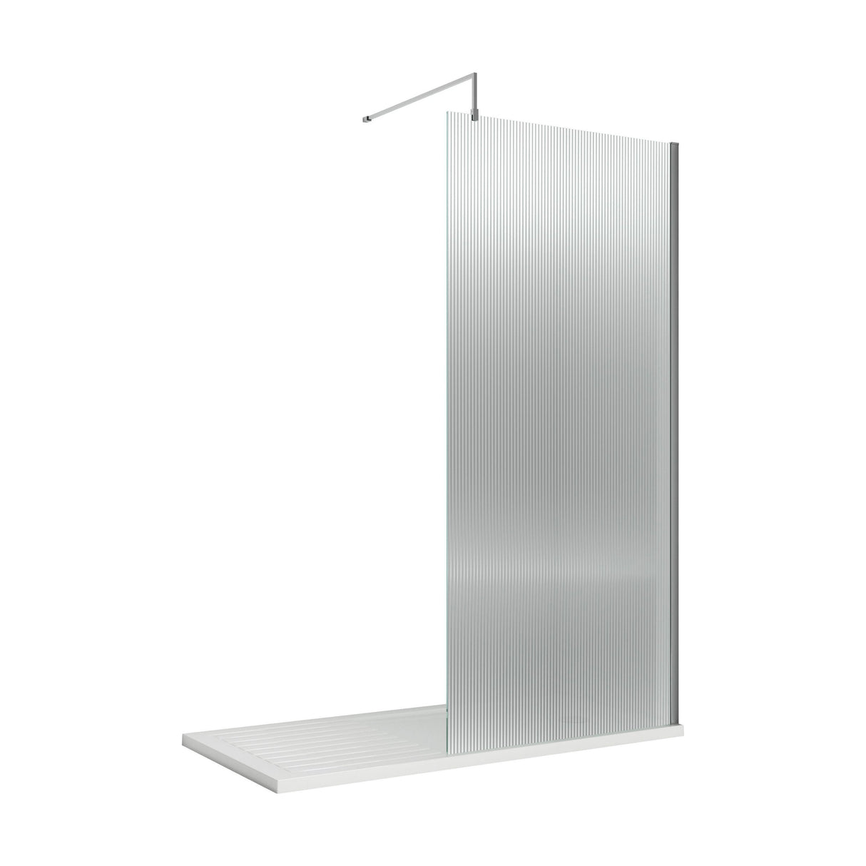 [BEFL19580] Balterley Contemporary Bathroom 8mm Fluted Glass Wetroom Screen with Support Bar, 1950 x 800 x 14mm, Polished Chrome - Cutout