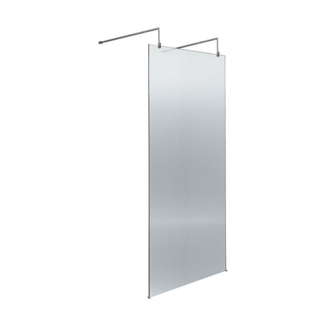 [BEFLAF800CP] Balterley Contemporary Bathroom 8mm Fluted Glass Wetroom Screen with Arms & Feet, 2091 x 770 x 1000mm, Polished Chrome - Cutout