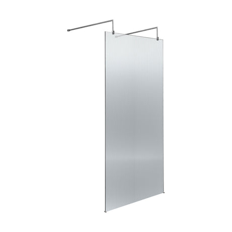 [BEFLAF900CP] Balterley Contemporary Bathroom 8mm Fluted Glass Wetroom Screen with Arms & Feet, 2091 x 770 x 1000mm, Polished Chrome - Cutout