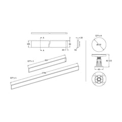 [BELG3W] Shower Tray Leg Set for 1100 - 1200mm Rectangular Shower Trays, Choice of Colour - Technical Drawing