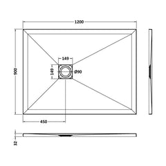 [BELT61024] Balterley Shower Tray Premium Slimline Rectangular - Multiple Sizes and Finishes - Technical Drawing