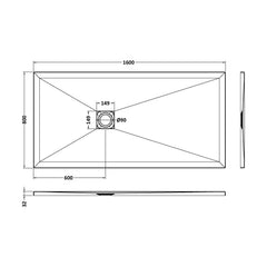 [BELT61053] Balterley Shower Tray Premium Slimline Rectangular - Multiple Sizes and Finishes - Technical Drawing