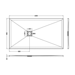 [BELT61054] Balterley Shower Tray Premium Slimline Rectangular - Multiple Sizes and Finishes - Technical Drawing