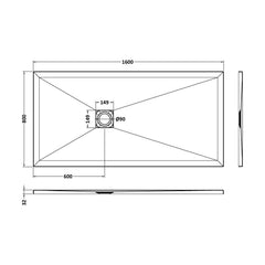 [BELT71053] Balterley Shower Tray Premium Slimline Rectangular - Multiple Sizes and Finishes - Technical Drawing
