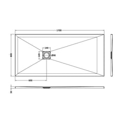 [BELT91063] Balterley Shower Tray Premium Slimline Rectangular - Multiple Sizes and Finishes - Technical Drawing