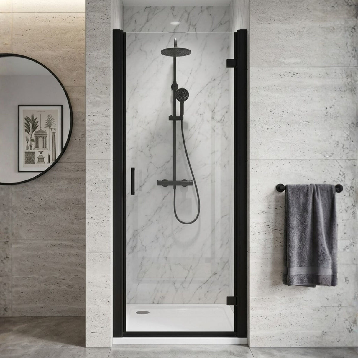 [BELUHD90BP-E8] Ellenhall 8mm Toughened Safety Glass Hinged Shower Door, 1900mm Height - Choice of Size and Finish - Silo