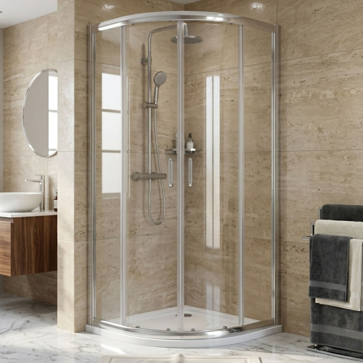 [BELUQ9-E8] Ellenhall 8mm Toughened Safety Glass Quadrant Shower Enclosure, 1900mm Height - Choice of Finish - Silo