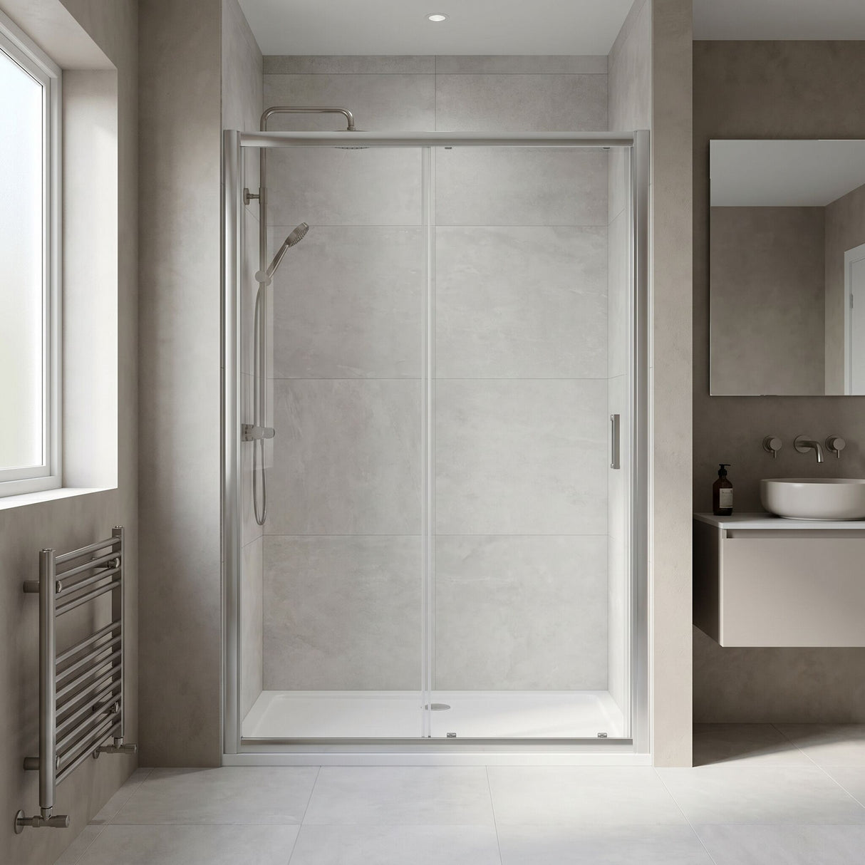 [BELUSL12-E8] Ellenhall 8mm Toughened Safety Glass Sliding Shower Door, 1900mm Height - Choice of Size and Finish - Lifestyle 3