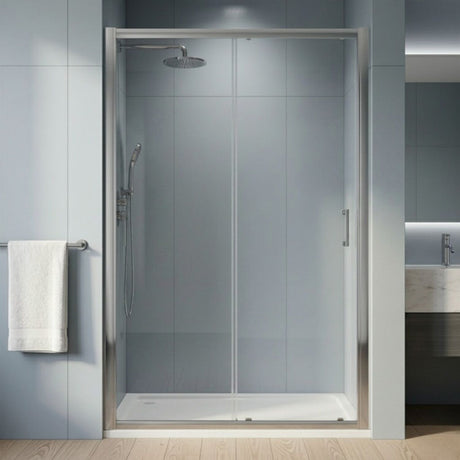 [BELUSL12-E8] Ellenhall 8mm Toughened Safety Glass Sliding Shower Door, 1900mm Height - Choice of Size and Finish - Silo